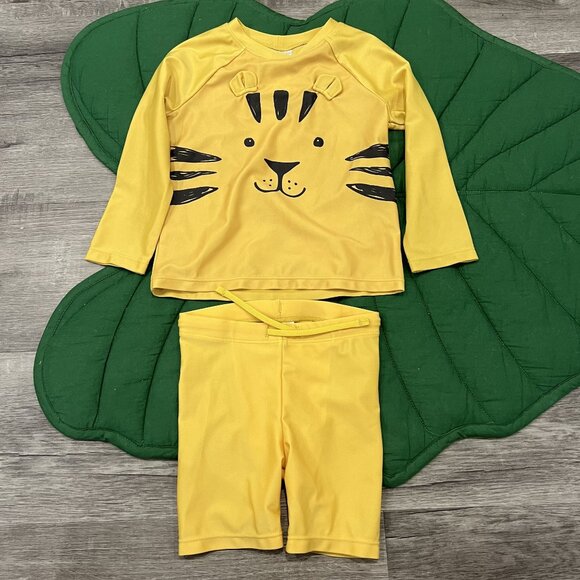 H&M Toddler 2T Tiger Swim Outfit Rash Guard Shorts Set - Picture 1 of 4